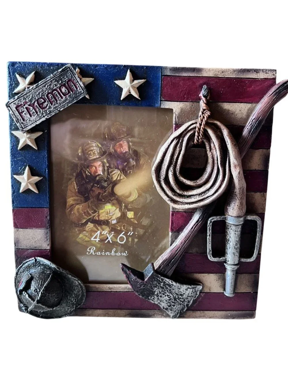 Patriotic Fire Department Fireman Helmet Hose Axe USA Flag 4
